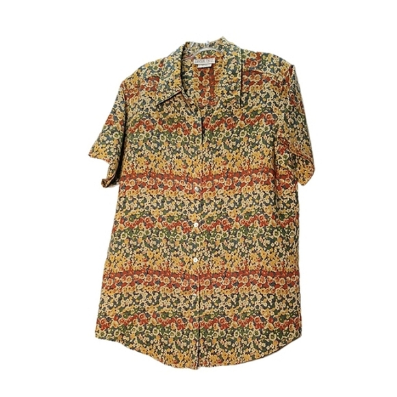 Central Falls Skirt Top Set Pull on Midi Wm Lg Button Up Yellow Floral Summer - Picture 9 of 16